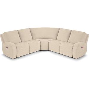 VANSOFY Extra Large Reclining Sectional Couch Covers, Washable 5-Piece Sofa Covers for L Shape Sectional Sofa Corner Seater, Thick, Soft Sofa Slipcovers (5 Seat Recliner Cover, Cream)