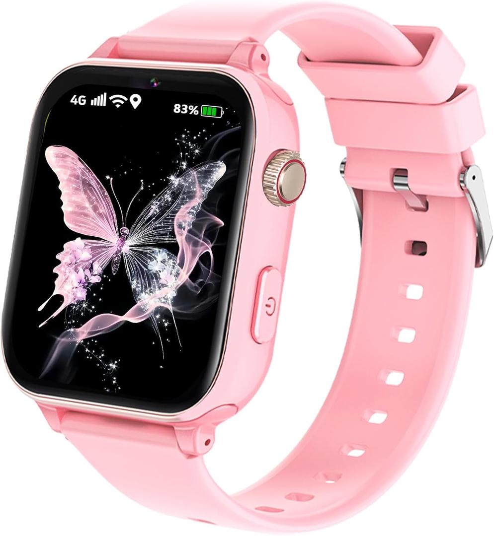 4G Kids Smart Watch GPS Tracker, Smartwatch for Kid with Video Calling, Voice Chat, Class Mode, SOS , Pedometer, Alarm, Games, SIM Card HD Touch Screen Phone Watch Gift for 4-12 Girls Boys (Pink)