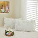 Easter Throw Pillow Covers 12x20 inch Set of 2 for Easter Decorations White Bunny Rabbit Soft Plush Faux Fur Wool Pillow Covers for Sofa Living Room Couch Bed