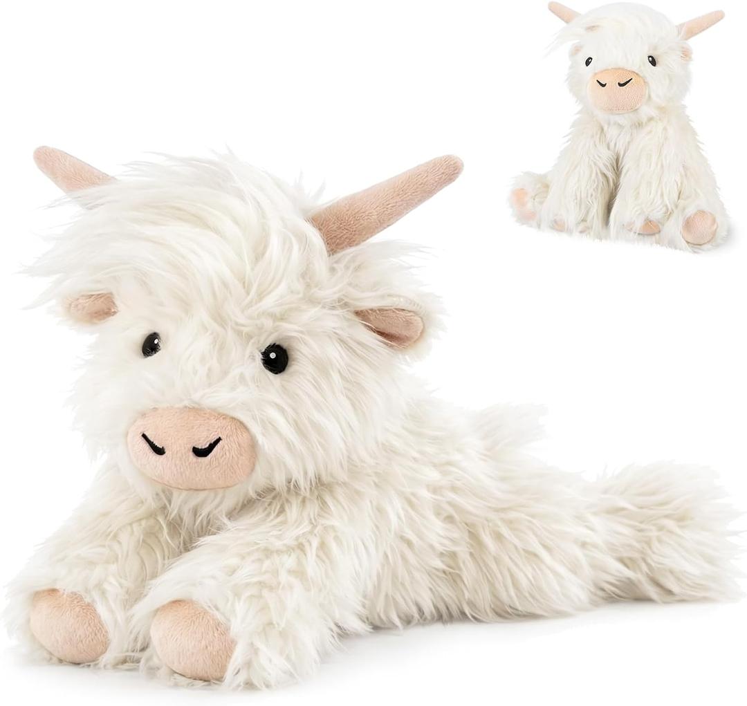 SuzziPals Heatable & Coolable White Highland Cow Stuffed Animal, Microwavable Stuffed Animals Heating Pad for Period Cramps, Cows Plushies for Stress Relief, White Highland Cow Gifts