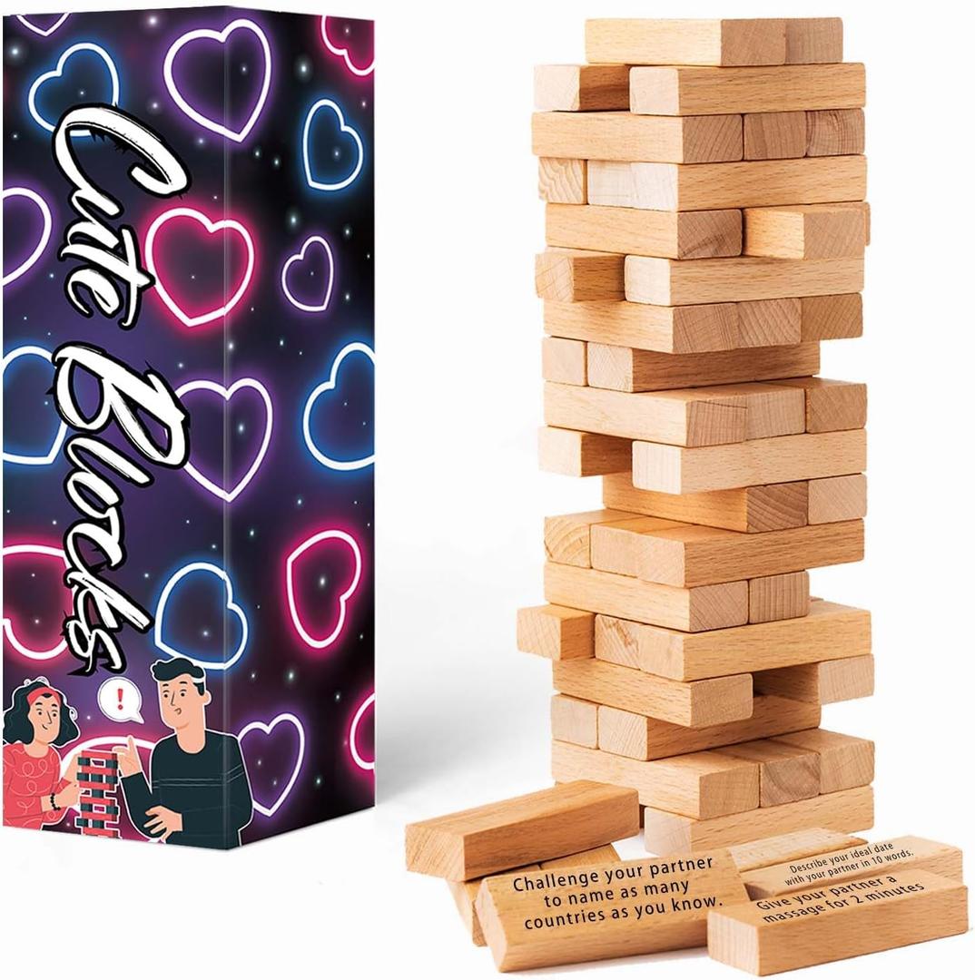2026 Fun Valentine's Day Gift - 54 Fun Stacking Blocks, Romantic Game: Talking, Daring, Challenge for Date Night Anniversary
