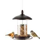 Metal Bird Feeder for Outside Hanging,Wild Bird Feeders for Cardinal, Large Roof and Tray - 6 Port (Chestnut Brown)
