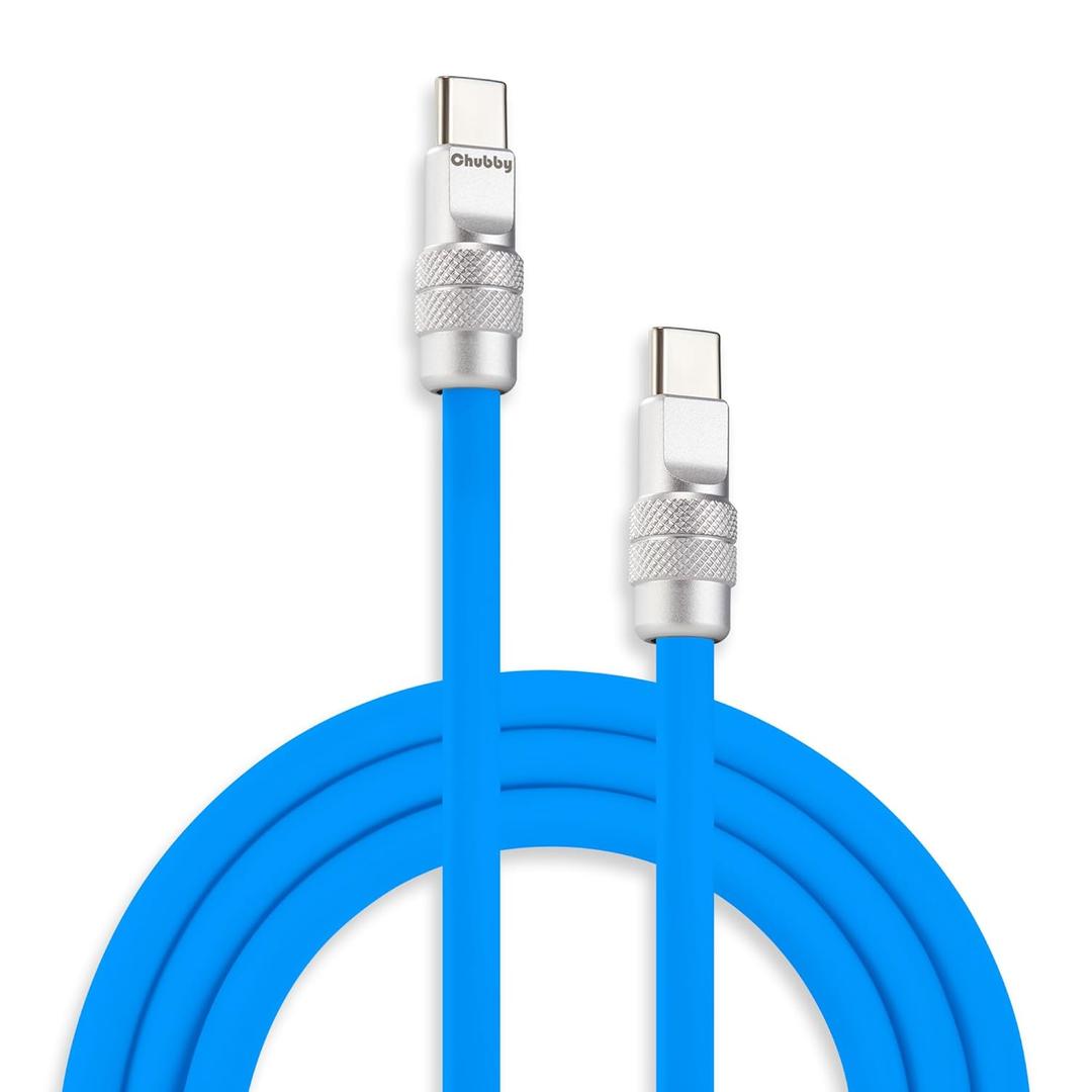 chubbycable Chubby 2.0 USB C 240W Fast Charging Cable Silicone Soft Durable USB C Cable Extra Thick Charger Cord Compatible with iPhone 17-15 Series iPad, Blue, Type-C to Type-C, 6.6FT
