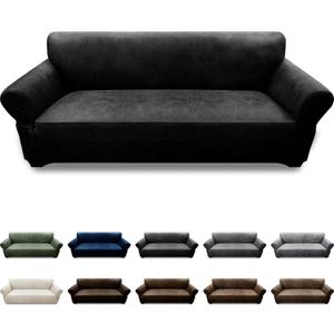 Couch Cover Leather Look 3 Seater Couch Sofa Cover 1-Piece Sofa Slipcover Stretch Furniture Protector with Elastic Bottom & Pockets(Sofa, Black)