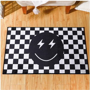 Demissle Black Smile Face Rug Preppy Check Buffalo Plaid Funny Rug for Bedroom Contemporary Checkered Carpet Preppy Room Decor Reversible Living Room Bedroom Dormitory Porch