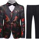 SWOTGdoby Boys Suits 3 Piece Gold Paisley Floral Suit Set Slim Fit Tuxedo Embroidery Suit Blazer Vest Pants, Size 10