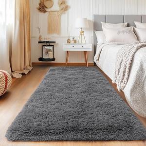 Quntue Grey Runner Rugs for Bedroom 2x6, Long Runners for Hallway Entryway Dorm Living Room, Upgrade Non-Slip Fluffy Rug for Kids Girls and Boys, Nursery Rooms, Home Decor Aesthetic