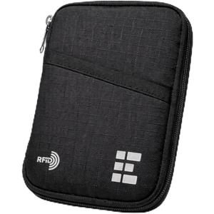 Zero Grid RFID Passport Holder & Travel Wallet, Zippered Wallet for Men & Women, Fits Passport, Cards, Cash, Tickets, ID, Sim Card; Premium & Compact Travel Document Holder - Midnight Black (Single)