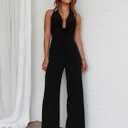 DAAWENXI Women's Sexy Halter Sleeveless Jumpsuits One Piece Backless Wide Leg Pants Side Rompers Vacation Beach Outfits (S)