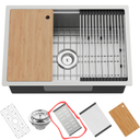 Kitchen Sink Workstation,28"x19" Stainless Steel Undermount Single Bowl Sink Built-in Ledge Drop In Workstation Sink For Placing/Sliding Accessories-Cutting Board, Drying Rack, Colander