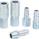 1/2 Air Hose Fittings Set, High Flow 2PCS I/M Industrial Type Coupler with 1/2 FNPT, 3PCS Plugs with 1/2 NPT, 5PCS Steel Air Compressor Accessories Quick Connect Fittings 300PSI