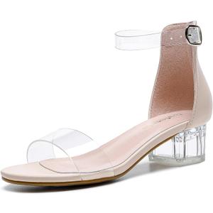 Dufannie Girls Sandals Low Heels Dress Pump Ankle Strap Open Toe Flower Girl Wedding Party for Toddler Little Big Kid (Single Clear Nude)