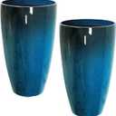 2 Packs 21 inch Tall Planter, Indoor Outdoor Round Planter for Porch, Large Plant Pot with Drainage Hole for Home Garden Front Door, Modern Decorative Pots for Plants (Blue)