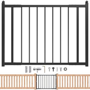 Deck Railing Gate Outdoor, Upgraded Expandable 3 to 4 FT.W x 32in.H, with Latch, No Cutting Required, Freestanding Pet Gate for Large Openings, Stairs, Hallways, Doorways, Deck, Yard (Black)