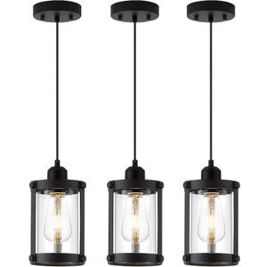 Black Pendant Lights Kitchen Island 3 Pack, Modern Kitchen Pendant Lighting Over Island with Clear Glass, Farmhouse Mini Hanging Light for Sink Dining Room, OS-3014-3PBKC