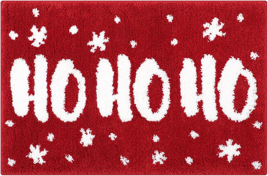Duraaamo Christmas Bath Mat, Christmas Bathroom Decor Non Slip Absorbent Washable Xmas Bath Rugs for Xmas Holiday Home Bathroom Decor, 20 x 32 Inch(Red,Ho Ho)