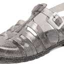 Hee grand Crystal Jelly Heel Sandals for Women Summer Beach Jelly Shoes (5.5, Jelly Flash Black)