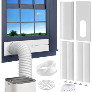 Portable AC Window Vent Kit, with 5.9" Exhaust Hose, 5.9" Coupler and Bird Guard, Adjustable Air Conditioner Window Seal Kit Length Range (17" to 63"), Universal Sliding AC Vent Kit