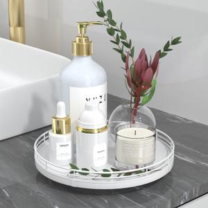 9" Oak Wood Bathroom Tray for Counter, Vanity Tray for Perfume Lotion Candle Makeup Jewelry Sink Soap Holder Turntable Dresser Organizer Countertop Coffee Table Decor Organization and Storage White