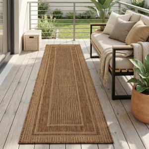 MontVoo-2x8 ft Indoor Outdoor Runner Rugs for Entryway Porch Hallway Kitchen Door Entrance Long, Textured Weave Polypropylene, Durable for High Traffic, Fade-Resistant, Modern Solid Neutral Brown