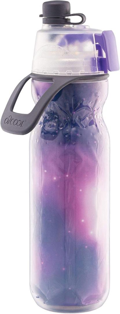 O2COOL Mist 'N Sip Misting Water Bottle 2-in-1 Mist And Sip Function With No Leak Pull Top Spout Reusable Sports Water Bottle - 20 oz (Celestial Purple)