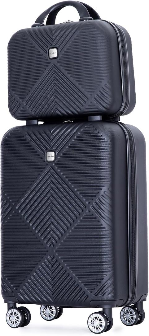 2 Piece Carry on Luggage Set, Airline Approved 20 Inch Luggage with Cosmetic Case Hard Shell Suitcase with Spinner Wheels, Lightweight Hardside Suitcases Set, Dark Black