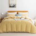 JELLYMONI 100% Natural Cotton 3pcs Striped Duvet Cover Sets,White Duvet Cover with Yellow Stripes Pattern Printed Comforter Cover,with Zipper Closure & Corner Ties(Full Size) (Full(80"90"), 0904)