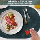 ADRIMER Placemats, Heat Resistant Oval Placemats Set of 4 Washable 12 x 17 Inch, Waterproof Table Mats, Wipeable Pu Place Mats for Kitchen, Dining Room, Dark Blue