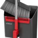 JOYMOOP Black and Red Broom and Dustpan Set, Upright Angle Design with Built-in Comb Teeth for Home, Office, Hard Floors