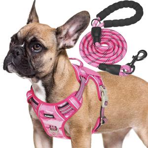 Heavy Duty Tactical Dog Harness for Medium Dogs, No Pull Adjustable Pet Harness Reflective Service Training Easy Control Pet Vest Military K9 Working Dog Harnesses- Medium, Pink Camo