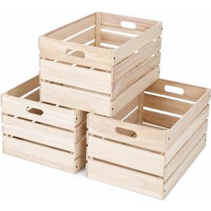3 PCS Large Wooden Crates for Storage, 19.7"×13.8"×11" Wooden Storage Crate
