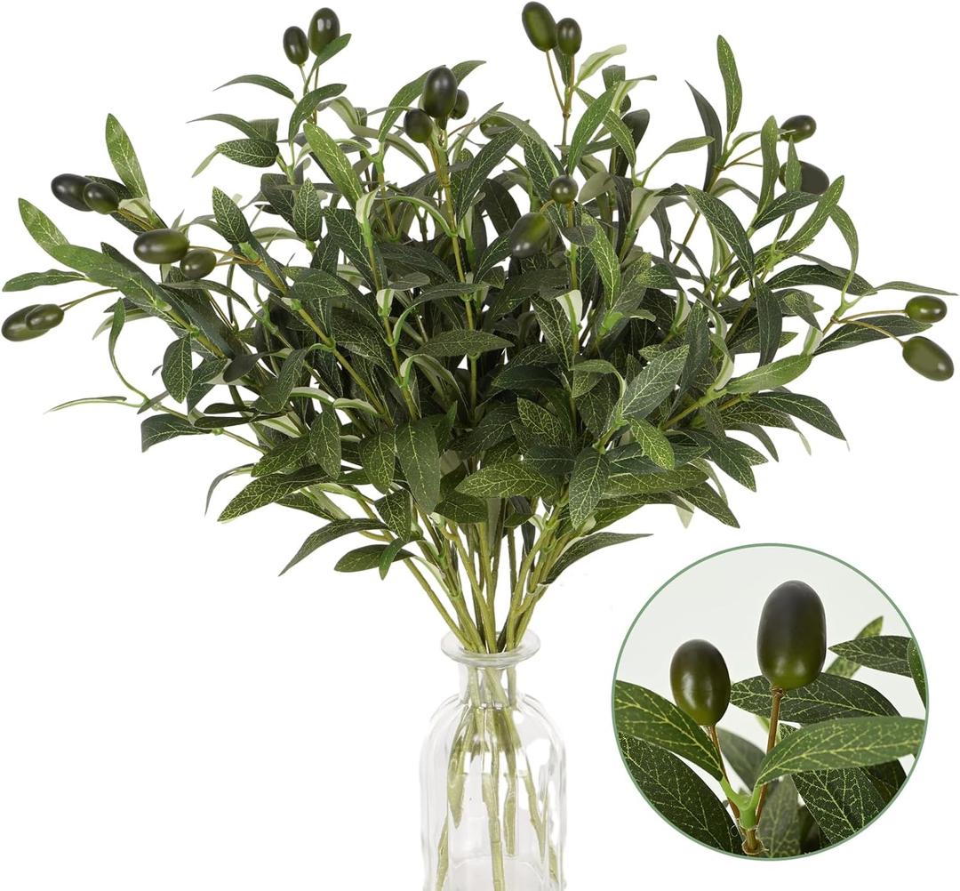 Waipfaru 5Pcs Olive Branches for Vases, Faux Olive Tree Branches with Lifelike Olives, Artificial Greenery Stems for Vases Centerpieces Floral Arrangements Decor, 18 Inch
