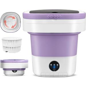 Portable Electric Foldable Mini Washing Machine 16L Touch Digital Control for Baby Clothes, Underwear, Camping, RV Spin Function Purple