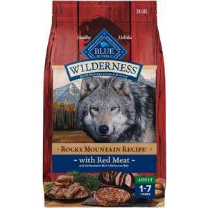 Blue Buffalo Wilderness Rocky Mountain High-Protein Adult Dry Dog Food Wholesome Grains Red Meat, 24lb. Bag (EXP 10/05/27)