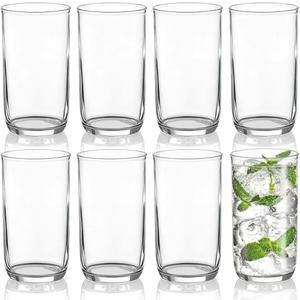 Berglander Highball Glasses Set 8pc, 14 oz Tall PET Clear Plastic Drinking Collins Glasses, Reusable Water Glass Cups, Bar Glassware Tumbler for Beverage, Beer, Juice, Milk, Mojito, Cold Drink