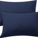 Waffle Weave Pillowcases Queen Size 2 Pack, 100% Egyptian Cotton 600 Thread Count, Ultra Soft Pillow Shams with Envelope Closure, Breathable Skin-Friendly Pillow Case, Navy Blue, 20x30 Inches