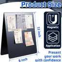 Leinuosen 1 Pcs 11 x 9 Inch Magnetic Bulletin Board Metal Magnet Board Magnet Display Stand for Tabletop Desktop Home Kitchen Office Decor (Black)