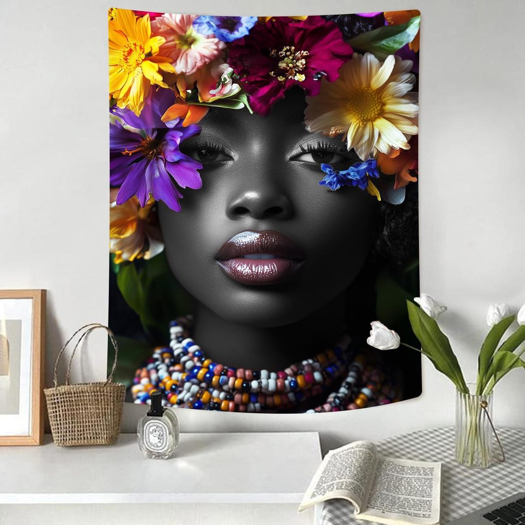 RichIdeas 44x60 Inches Black Woman Tapestries Black Girl Blanket African Print Tapestry for Home Bedroom Living Room Dorm RITADJ951