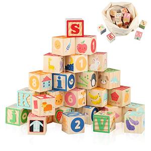 Joqutoys ABC Wooden Building Blocks for Toddlers 1-3 Large, 24 PCS Alphabet & Number Stacking Blocks, Educational Learning Toys for Boys Girls Kids Gifts 1.65''