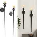 Candle Wall Sconce, 31.5inch Candle Sconces Wall Decor Set of 2, Long Candle Holder with Battery Operated Candles Retro Chic Candle Holder Decoration for Home Decor (Black)