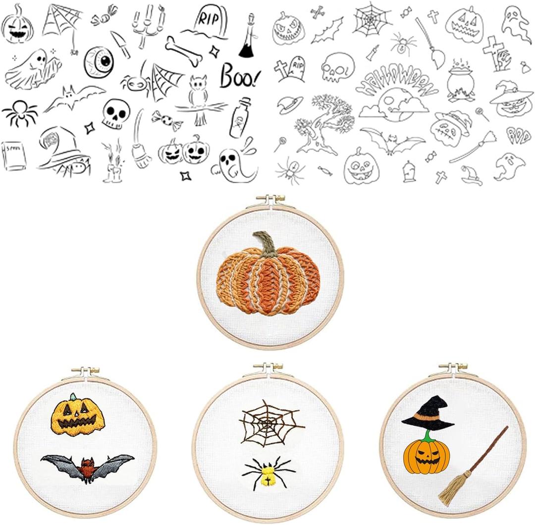 50pcs Water Soluble Embroidery Patterns 2 Sheets xA4 Halloween Printed Tracing Paper Embroidery Stabilizers Aunt Mothers Hand Embroidery Iron on Transfers DIY Lovers