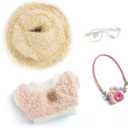 17cm Doll Clothes for Labubu, Kawaii 4-Piece 17cm Clothes Dolls Outfit Set with Accessories Pink Diamond Hat + Clear Glasses + Pink Camera + Pink Smily Shirt(Doll Not Included)