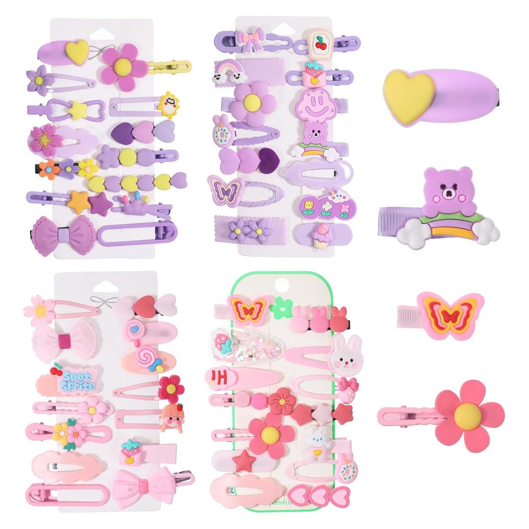 56Pcs Hair Clips Cute Clips for Toddler Girls Hair Accessories Rabbit Flower Bow Patterns Multiple Patterns Candy Colorful Little Girl Hairs Clip for Toddler Baby Teens Women Kids