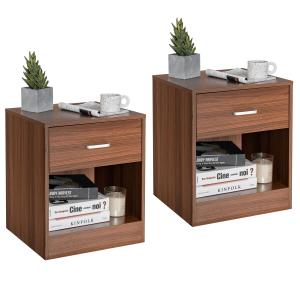 Modern 2PCS Nightstand with Beside Table Drawer Storage Cabinet Brown