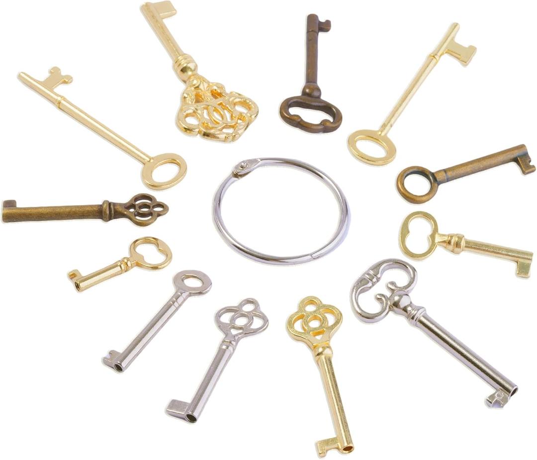 Skeleton Key Set, 12 Keys Universal Skeleton Keys Replacement for Vintage Old Furniture, Antique Furniture, Cabinet Doors, Grandfather Clocks, Old Style Cabinets or Doors