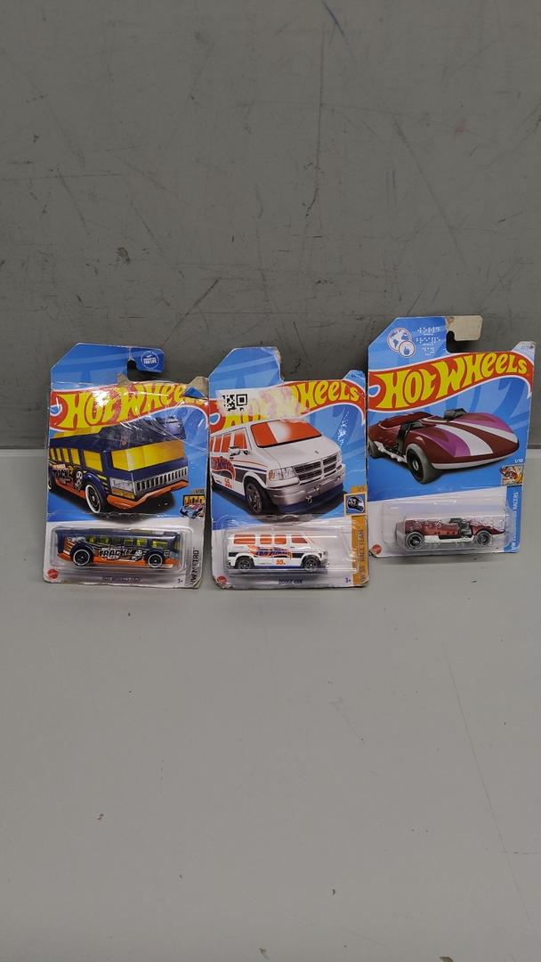 Pack Of 3 Hot Wheels Cars (Hot Wheels High, HW Braille Racer - Twin Mill, Dodge Van)