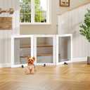 MAHANCRIS Freestanding Dog Gate Indoor, Foldable Wooden Pet Gate for The House Stairs Doorways, 4 Panels Tall Dog Fence with Support Feet, 59.5"W x 31.5"H, Extra Wide Step Over Fence, White DGHW80101