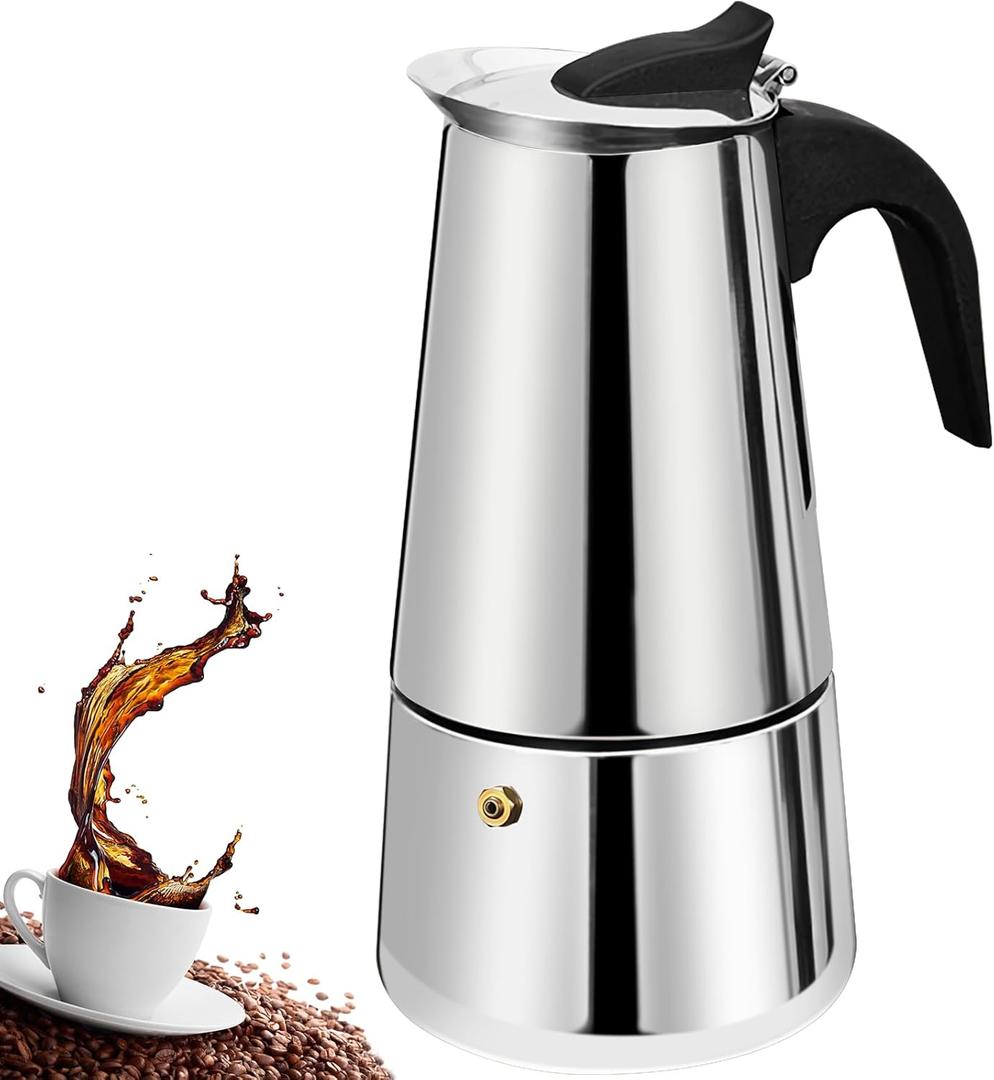 2 Cup Stovetop Espresso Maker Stainless Steel Moka Pot Stove Top Percolator Italian Coffee Makers Capable Mocha Greca Machine Cafe Classic Induction Cookers for Home and Camping 100ml 3.3oz
