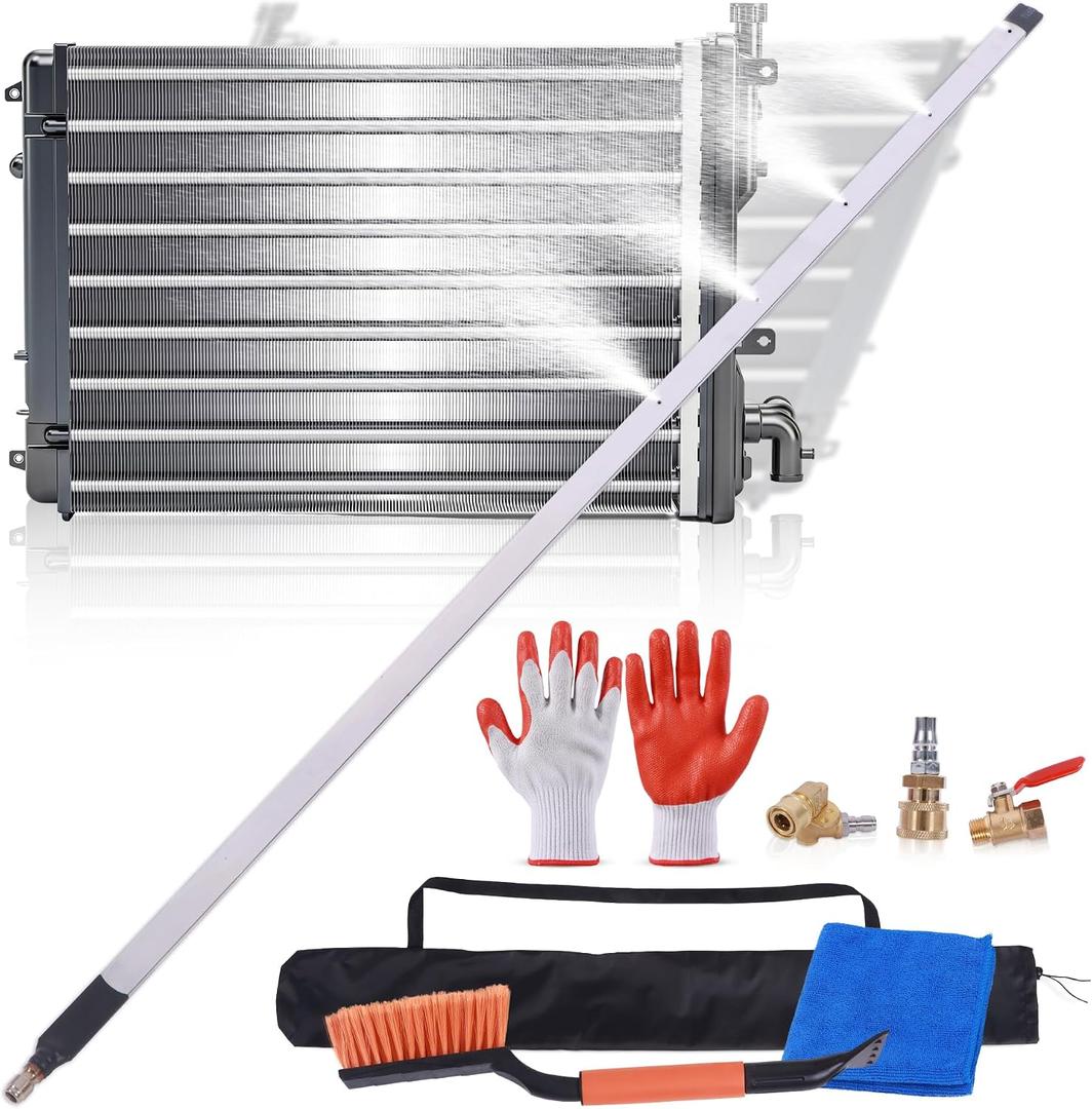 Radiator Cleaning Wand 40" – High Pressure Washer Extension Tool Kit for Radiator Flush, HVAC Coil Cleaner, Car & Truck Engine Cleaning – Stainless Steel Power Washer Wand with Brush, Glove & Towel