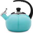 Farberware Luna Water Kettle, Whistling Tea Pot, Works For All Stovetops, Porcelain Enamel on Carbon Steel, BPA-Free, Rust-Proof, Stay Cool Handle, 2.5qt (10 Cups) Capacity (Aqua)